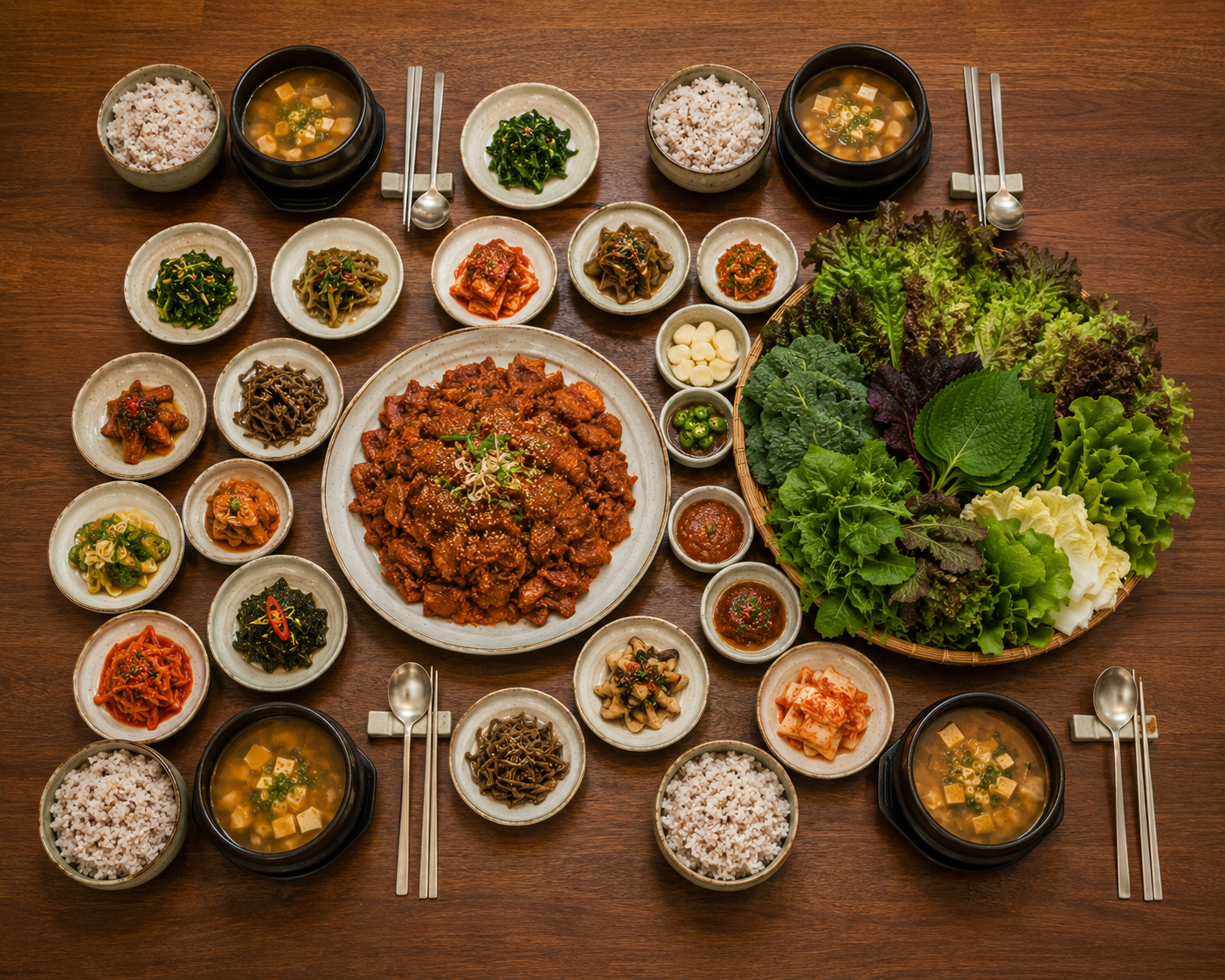 Ssam-bap Jeongsik (Rice and Wraps Set Meal)